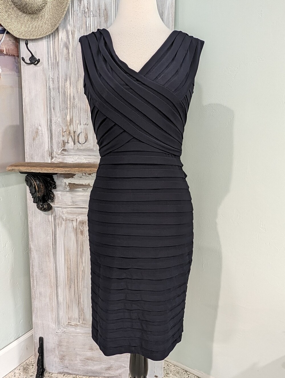 Adrianna Papell Classic Black Bandage Sheath Dress